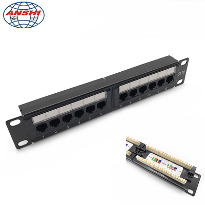 1U 10 인치 12 포트 CAT5E CAT6 UTP 랙 마운트 패치 패널 110 IDC 유형