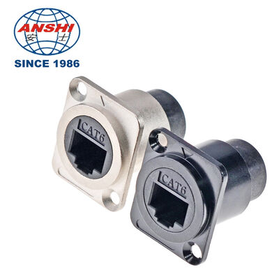 D-Series RJ45 Cat6 Female Connector, Panel Mount Circular Ethernet Network Extension Socket